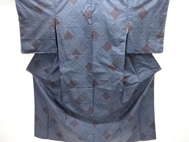 JAPANESE KIMONO / SILK / DORO OSHIMA TSUMUGI / WOVEN SHIPPO & FLOWERS